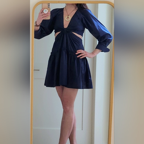 Jason Wu-Navy Blue Deep V/Cutout Detail/Long Sleeve Mini Dress M NWOT - Picture 2 of 14
